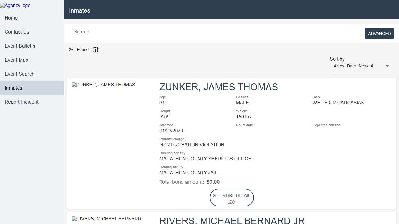 Marathon County Sheriff's Office Police to Citizen - Inmates catalog