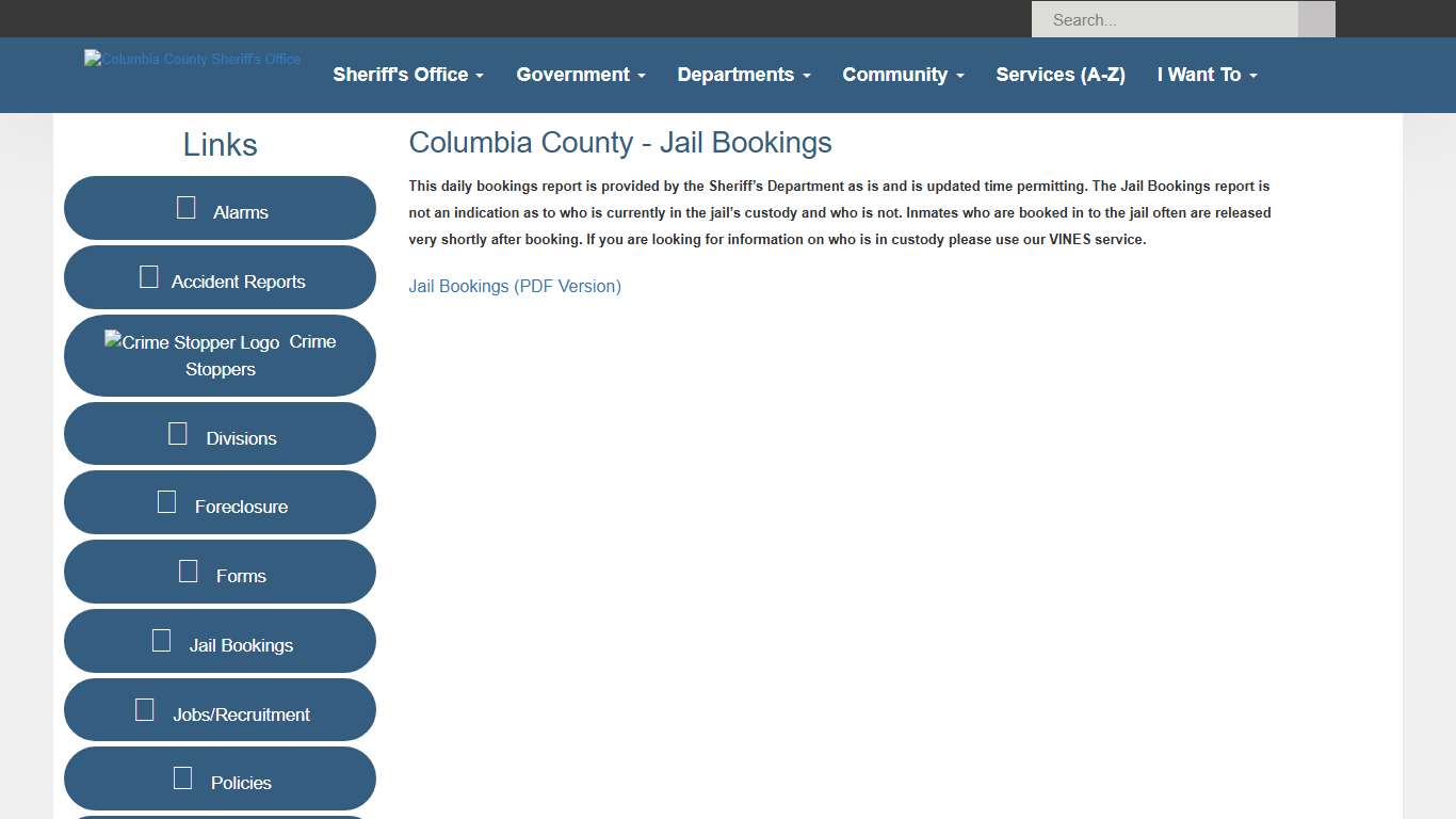 Columbia County Sheriff's Office - Jail Bookings